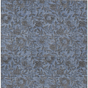 Homeroots 3' Elegant Blue Gray Charcoal Floral Washable Area Rug For Indoor Or Outdoor Spaces, Durable Design 3' X 5' Polyester 586252