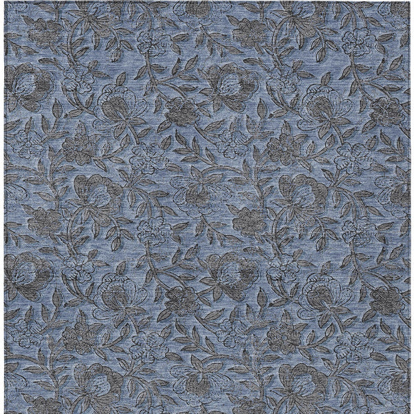 Homeroots 3' Elegant Blue Gray Charcoal Floral Washable Area Rug For Indoor Or Outdoor Spaces, Durable Design 3' X 5' Polyester 586252