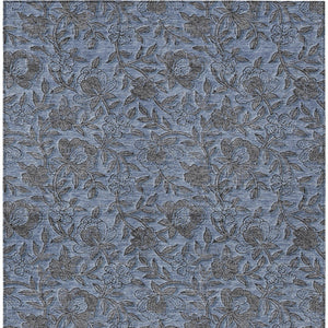 Homeroots 3' Elegant Blue Gray Charcoal Floral Washable Area Rug For Indoor Or Outdoor Spaces, Durable Design 5' X 8' Polyester 586253
