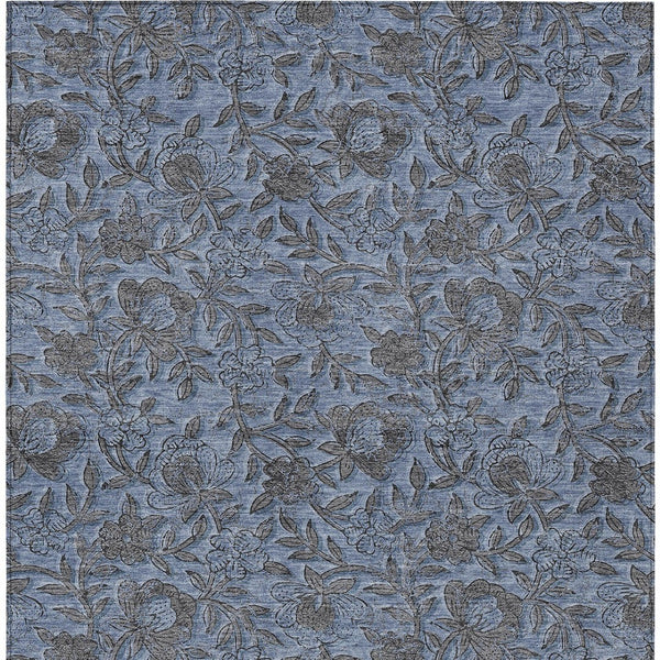 Homeroots 3' Elegant Blue Gray Charcoal Floral Washable Area Rug For Indoor Or Outdoor Spaces, Durable Design 5' X 8' Polyester 586253