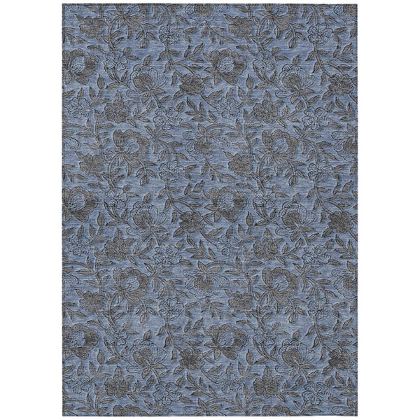 HomeRoots 5' Indoor Outdoor Floral Area Rug in Blue Gray & Charcoal - Durable, Washable, Stylish Decor 5' X 8' 586253