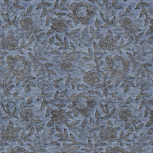 Homeroots 3' Elegant Blue Gray Charcoal Floral Washable Area Rug For Indoor Or Outdoor Spaces, Durable Design 5' X 8' Polyester 586253