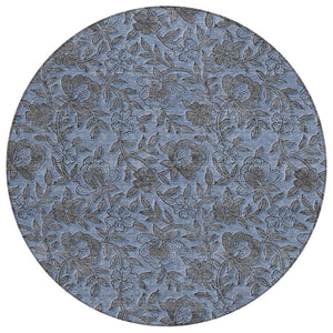 HomeRoots 5' Indoor Outdoor Floral Area Rug in Blue Gray & Charcoal - Durable, Washable, Stylish Decor 8' Round 586254