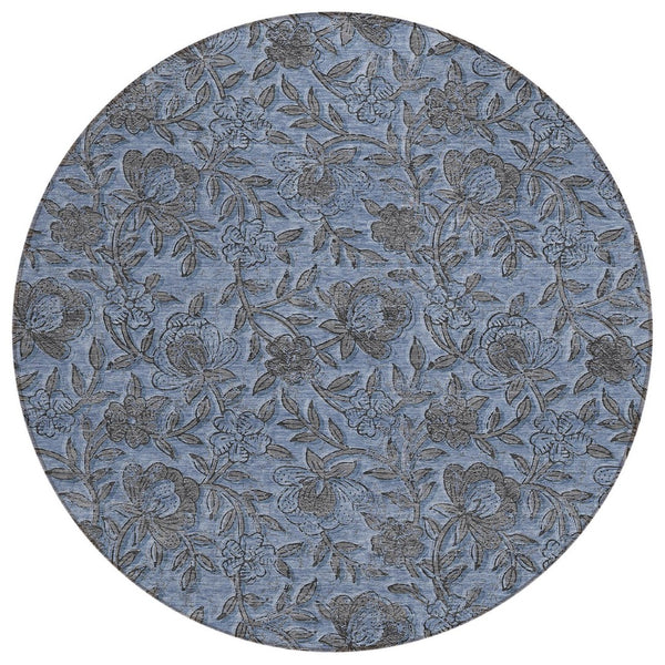 HomeRoots 5' Indoor Outdoor Floral Area Rug in Blue Gray & Charcoal - Durable, Washable, Stylish Decor 8' Round 586254