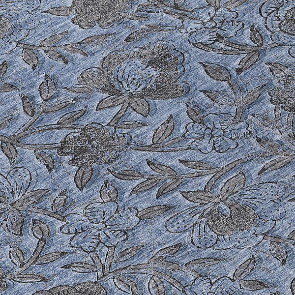 Homeroots 3' Elegant Blue Gray Charcoal Floral Washable Area Rug For Indoor Or Outdoor Spaces, Durable Design 8' Round Polyester 586254