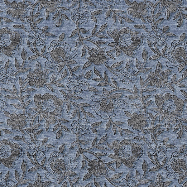 Homeroots 3' Elegant Blue Gray Charcoal Floral Washable Area Rug For Indoor Or Outdoor Spaces, Durable Design 8' X 10' Polyester 586255