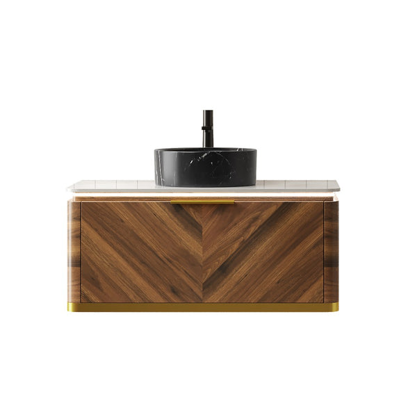 English Elm Dina Floating Bathroom Vanity Sintered Stone Top Glass Basin Striped Plywood Cabinet W2615S00575