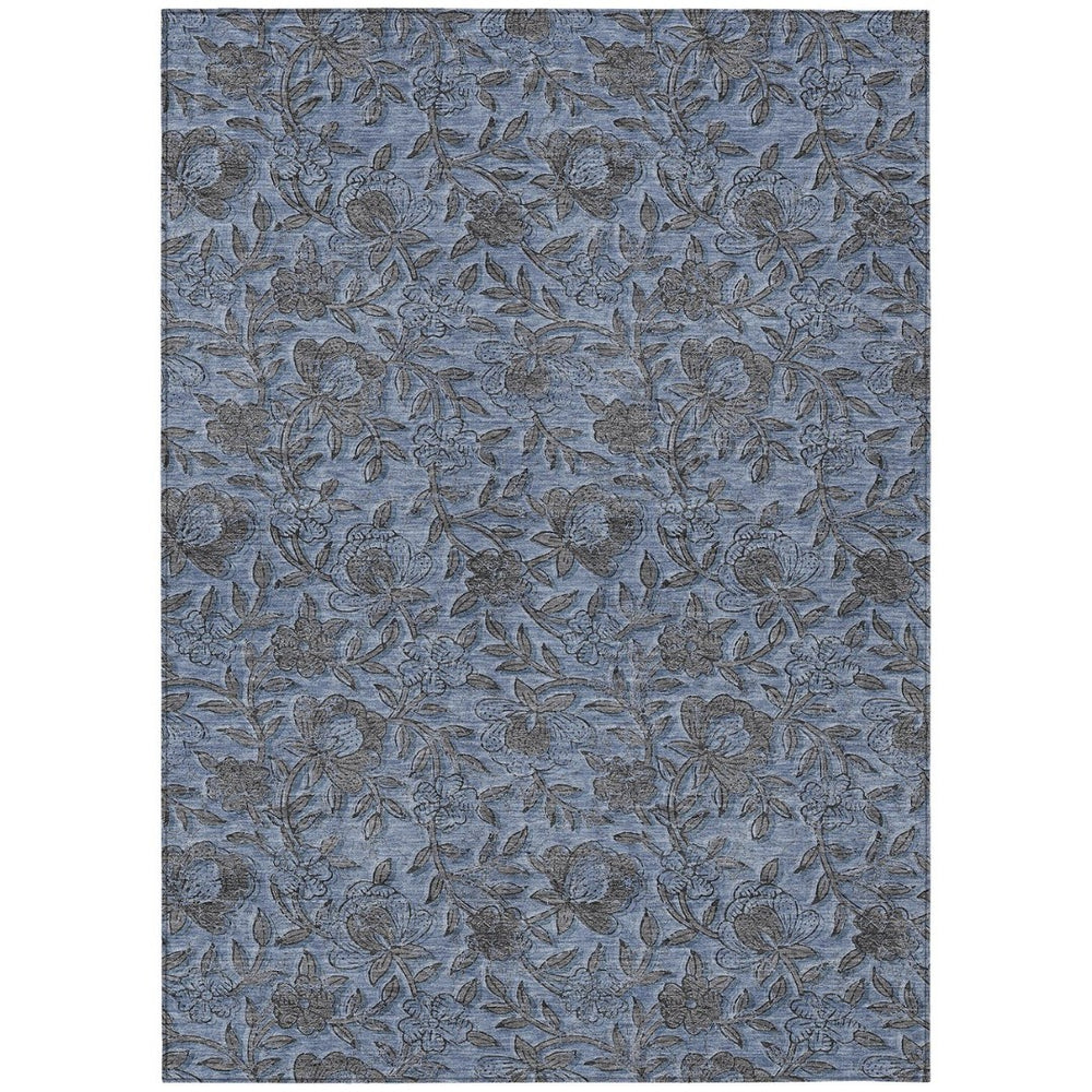 HomeRoots 9' Blue Gray Floral Area Rug – Durable, Washable for Indoor & Outdoor Use, Perfect for High-Traffic Spaces 9' X 12' 586256