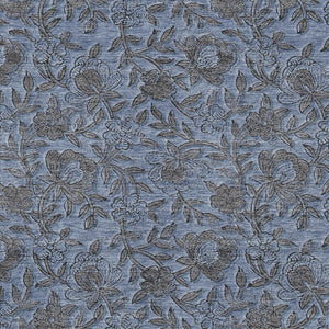 Homeroots 3' Elegant Blue Gray Charcoal Floral Washable Area Rug For Indoor Or Outdoor Spaces, Durable Design 9' X 12' Polyester 586256