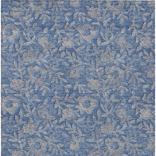 Homeroots 3' Elegant Blue Gray Charcoal Floral Washable Area Rug For Indoor Or Outdoor Spaces, Durable Design 3' X 5' Polyester 586258