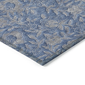 Homeroots 3' Elegant Blue Gray Charcoal Floral Washable Area Rug For Indoor Or Outdoor Spaces, Durable Design 3' X 5' Polyester 586258