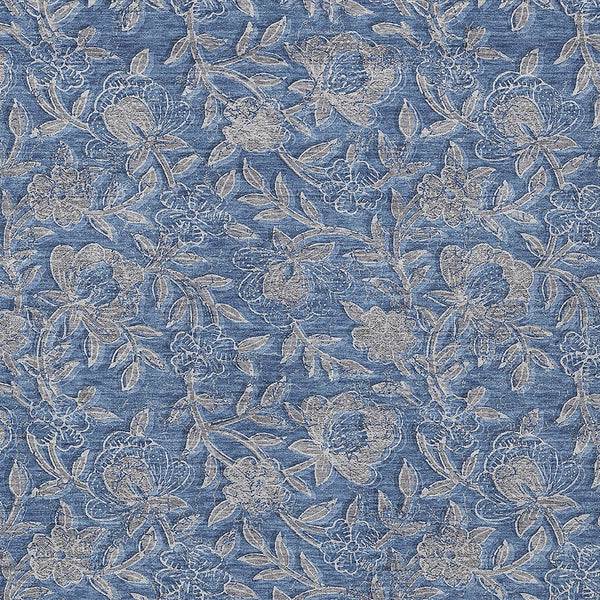 Homeroots 3' Elegant Blue Gray Charcoal Floral Washable Area Rug For Indoor Or Outdoor Spaces, Durable Design 3' X 5' Polyester 586258