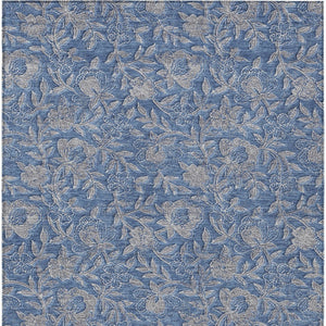 Homeroots 3' Elegant Blue Gray Charcoal Floral Washable Area Rug For Indoor Or Outdoor Spaces, Durable Design 5' X 8' Polyester 586259