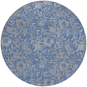 Homeroots 3' Elegant Blue Gray Charcoal Floral Washable Area Rug For Indoor Or Outdoor Spaces, Durable Design 8' Round Polyester 586260