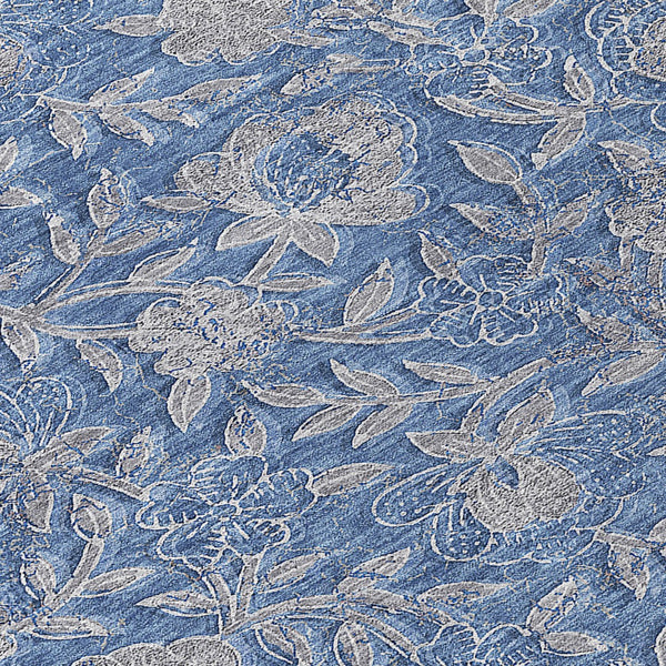 Homeroots 3' Elegant Blue Gray Charcoal Floral Washable Area Rug For Indoor Or Outdoor Spaces, Durable Design 8' Round Polyester 586260