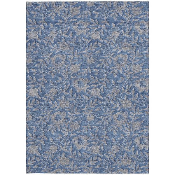Homeroots 3' Elegant Blue Gray Charcoal Floral Washable Area Rug For Indoor Or Outdoor Spaces, Durable Design 8' X 10' Polyester 586261