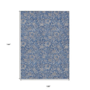 Homeroots 3' Elegant Blue Gray Charcoal Floral Washable Area Rug For Indoor Or Outdoor Spaces, Durable Design 9' X 12' Polyester 586262