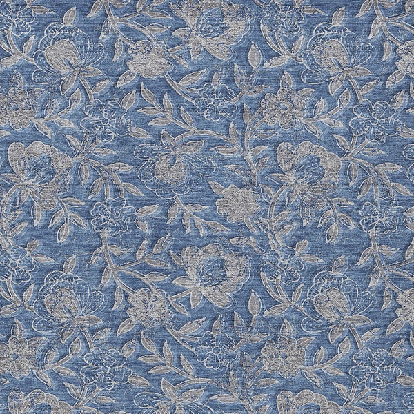 Homeroots 3' Elegant Blue Gray Charcoal Floral Washable Area Rug For Indoor Or Outdoor Spaces, Durable Design 9' X 12' Polyester 586262