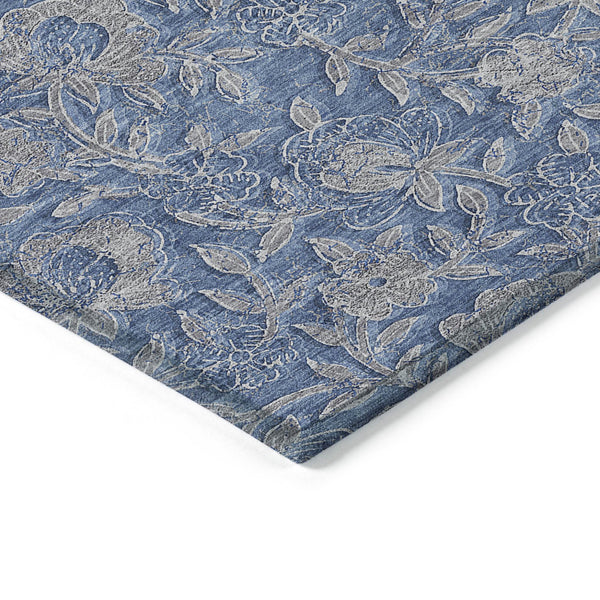 Homeroots 3' Elegant Blue Gray Charcoal Floral Washable Area Rug For Indoor Or Outdoor Spaces, Durable Design 10' X 14' Polyester 586263