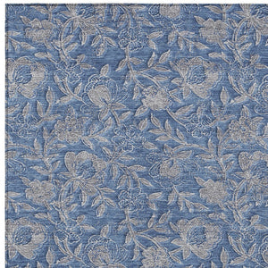 Homeroots 3' Elegant Blue Gray Charcoal Floral Washable Area Rug For Indoor Or Outdoor Spaces, Durable Design 10' X 14' Polyester 586263