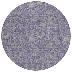 HomeRoots 5' Eggplant Purple and Gray Floral Area Rug - Durable, Stain-Resistant, Machine Washable Design 8' Round 586266