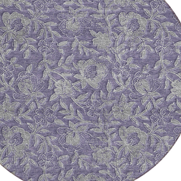 Homeroots 3' Elegant Blue Gray Charcoal Floral Washable Area Rug For Indoor Or Outdoor Spaces, Durable Design 8' Round Polyester 586266