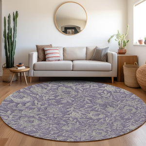 Homeroots 3' Elegant Blue Gray Charcoal Floral Washable Area Rug For Indoor Or Outdoor Spaces, Durable Design 8' Round Polyester 586266