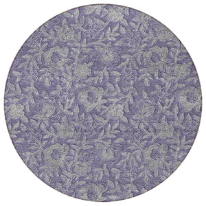 Homeroots 3' Elegant Blue Gray Charcoal Floral Washable Area Rug For Indoor Or Outdoor Spaces, Durable Design 8' Round Polyester 586266