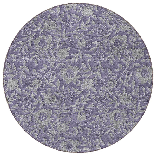 Homeroots 3' Elegant Blue Gray Charcoal Floral Washable Area Rug For Indoor Or Outdoor Spaces, Durable Design 8' Round Polyester 586266