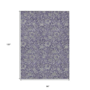 Homeroots 3' Elegant Blue Gray Charcoal Floral Washable Area Rug For Indoor Or Outdoor Spaces, Durable Design 8' X 10' Polyester 586267
