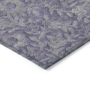 Homeroots 3' Elegant Blue Gray Charcoal Floral Washable Area Rug For Indoor Or Outdoor Spaces, Durable Design 8' X 10' Polyester 586267