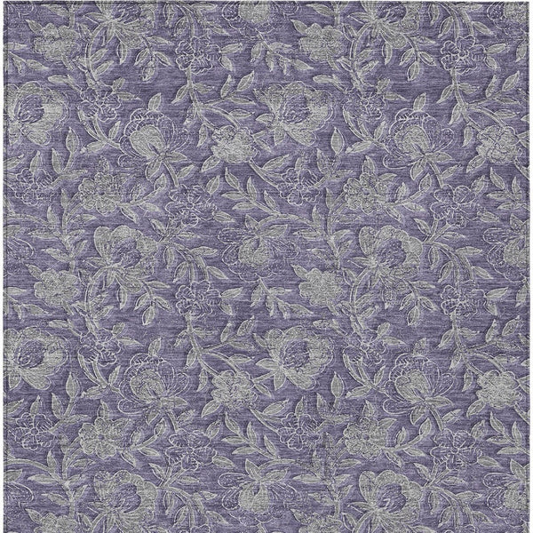 Homeroots 3' Elegant Blue Gray Charcoal Floral Washable Area Rug For Indoor Or Outdoor Spaces, Durable Design 8' X 10' Polyester 586267