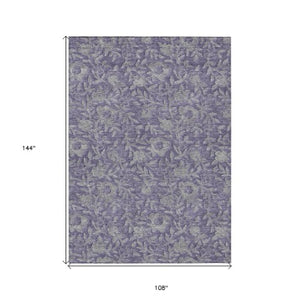 Homeroots 3' Elegant Blue Gray Charcoal Floral Washable Area Rug For Indoor Or Outdoor Spaces, Durable Design 9' X 12' Polyester 586268