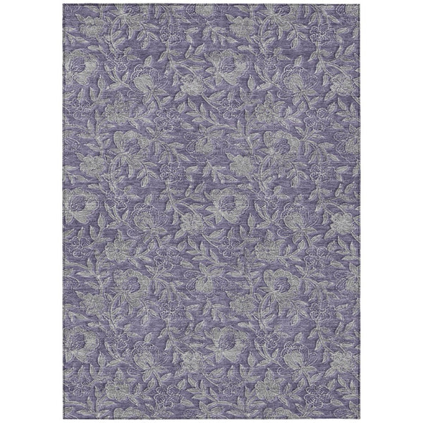HomeRoots 9' Elegant Eggplant Purple & Gray Floral Area Rug - Washable, Durable for Indoor & Outdoor Use 9' X 12' 586268
