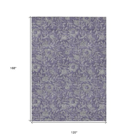 Homeroots 3' Elegant Blue Gray Charcoal Floral Washable Area Rug For Indoor Or Outdoor Spaces, Durable Design 10' X 14' Polyester 586269