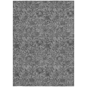 Homeroots 3' Elegant Blue Gray Charcoal Floral Washable Area Rug For Indoor Or Outdoor Spaces, Durable Design 3' X 5' Polyester 586270