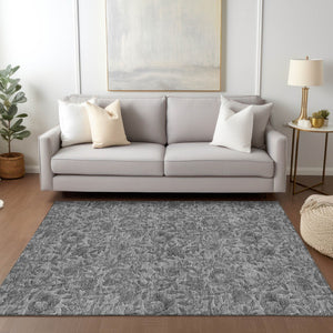 Homeroots 3' Elegant Blue Gray Charcoal Floral Washable Area Rug For Indoor Or Outdoor Spaces, Durable Design 3' X 5' Polyester 586270