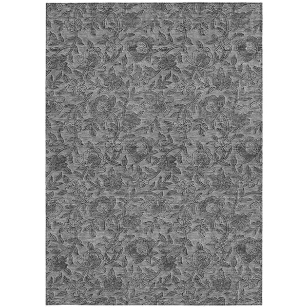 Homeroots 3' Elegant Blue Gray Charcoal Floral Washable Area Rug For Indoor Or Outdoor Spaces, Durable Design 5' X 8' Polyester 586271