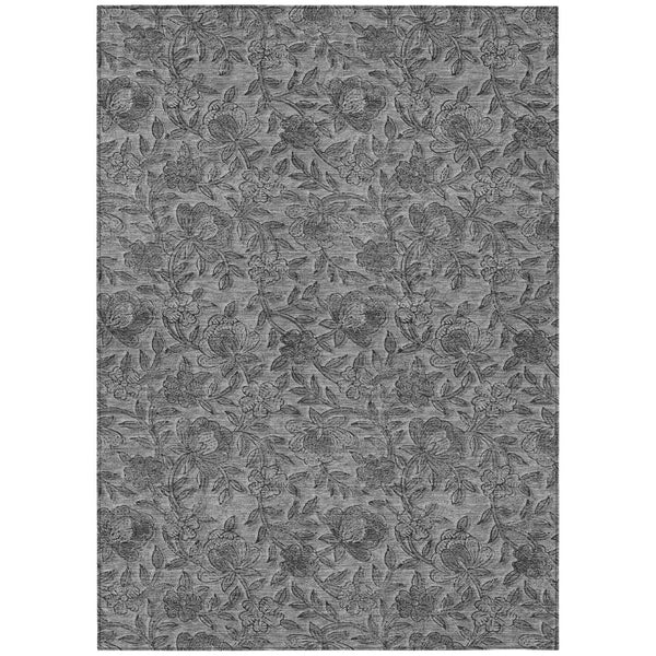 HomeRoots 5' Elegant Gray Charcoal and Silver Floral Area Rug for Indoor and Outdoor Use – Washable & Durable 5' X 8' 586271