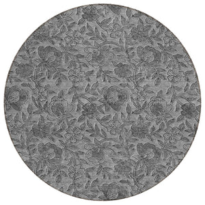 HomeRoots 5' Elegant Gray Charcoal and Silver Floral Area Rug for Indoor and Outdoor Use – Washable & Durable 8' Round 586272