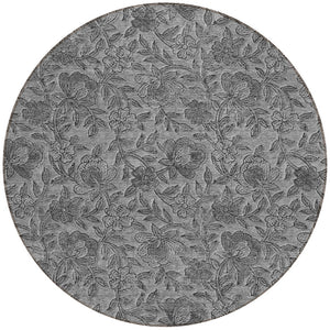 Homeroots 3' Elegant Blue Gray Charcoal Floral Washable Area Rug For Indoor Or Outdoor Spaces, Durable Design 8' Round Polyester 586272