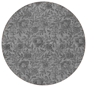 Homeroots 3' Elegant Blue Gray Charcoal Floral Washable Area Rug For Indoor Or Outdoor Spaces, Durable Design 8' Round Polyester 586272