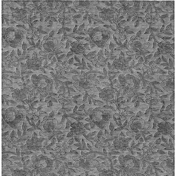 Homeroots 3' Elegant Blue Gray Charcoal Floral Washable Area Rug For Indoor Or Outdoor Spaces, Durable Design 8' X 10' Polyester 586273