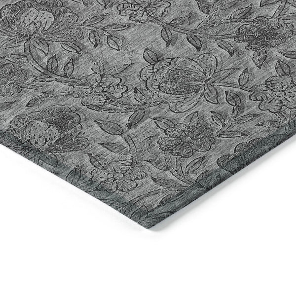 Homeroots 3' Elegant Blue Gray Charcoal Floral Washable Area Rug For Indoor Or Outdoor Spaces, Durable Design 10' X 14' Polyester 586275