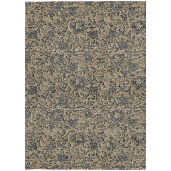 Homeroots 3' Elegant Blue Gray Charcoal Floral Washable Area Rug For Indoor Or Outdoor Spaces, Durable Design 3' X 5' Polyester 586276