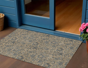 Homeroots 3' Elegant Blue Gray Charcoal Floral Washable Area Rug For Indoor Or Outdoor Spaces, Durable Design 3' X 5' Polyester 586276