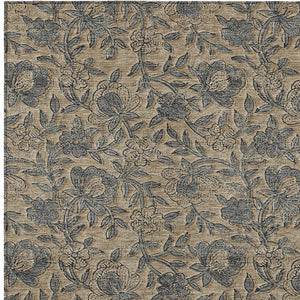Homeroots 3' Elegant Blue Gray Charcoal Floral Washable Area Rug For Indoor Or Outdoor Spaces, Durable Design 3' X 5' Polyester 586276