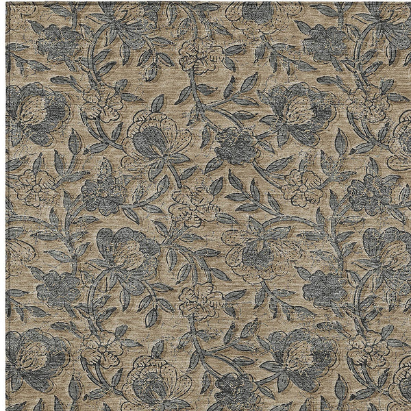Homeroots 3' Elegant Blue Gray Charcoal Floral Washable Area Rug For Indoor Or Outdoor Spaces, Durable Design 3' X 5' Polyester 586276
