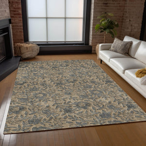 Homeroots 3' Elegant Blue Gray Charcoal Floral Washable Area Rug For Indoor Or Outdoor Spaces, Durable Design 3' X 5' Polyester 586276
