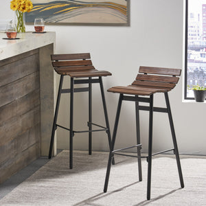 English Elm Christopher Knight Home® - NORDIC Camron 35" Wooden Barstool Set of 2 - 29.25" Seat Height, Acacia Wood & Iron, Dark Brown/Black Finish 65564.00DBRN